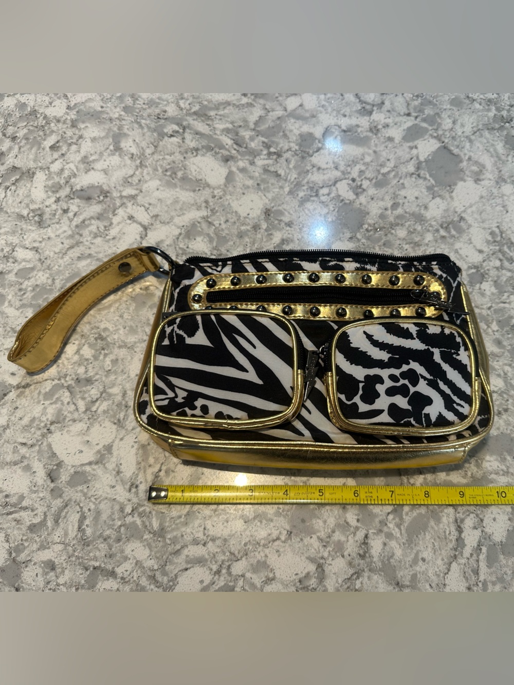 Betsey Johnson Betseyville Animal Print Gold Zipper Y2K Scenecore Wristlet